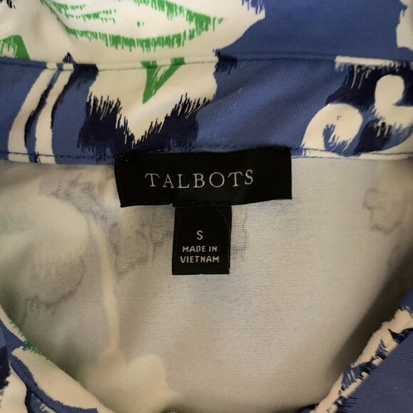 Talbots Blue Green Floral Print Front Knot Shirt Dress Stretch Button Up Small - Picture 4 of 5